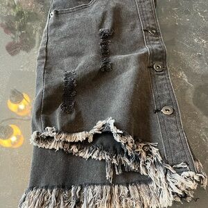 Vintage Havana Asymmetrical Black Denim Skirt